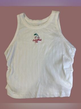 Limited Too Ribbed Crop Tank White with Cherry Embroidery NWT